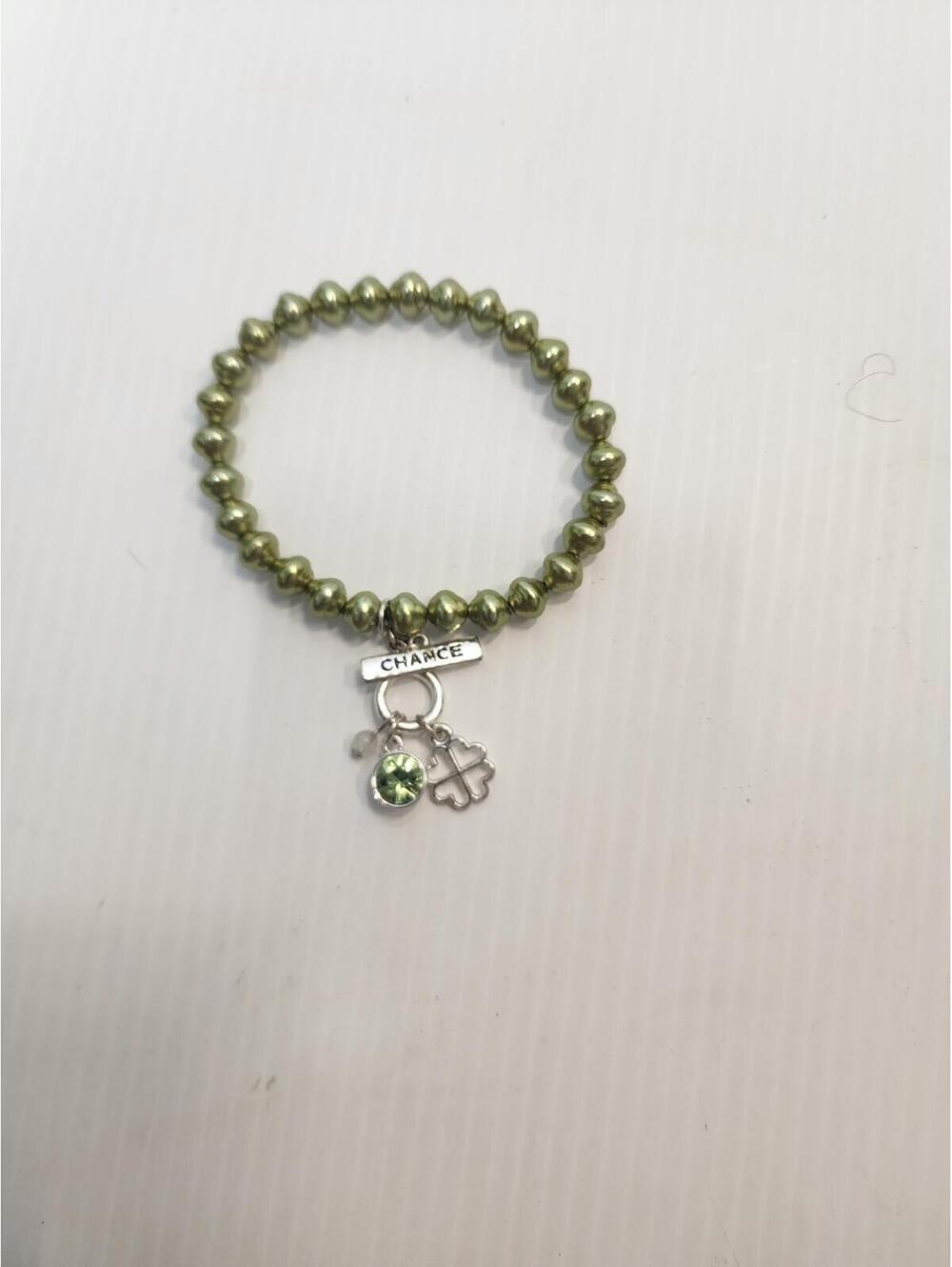 Chance and Luck Green Beaded Charm Bracelet with Clover & Green Gemstone Charms
